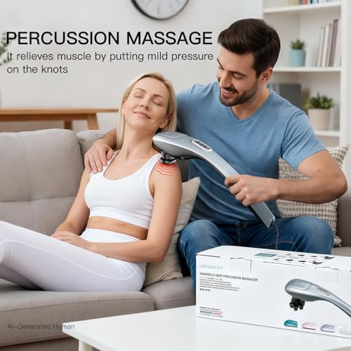 MEGAWISE Handheld Percussion Massager for Back, 3600 RPM, 5 speeds, 7 Heads