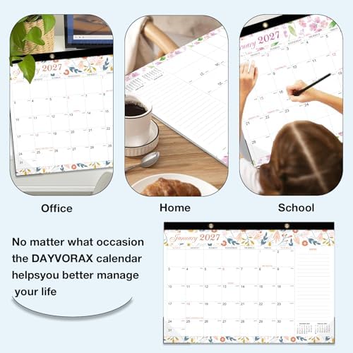 Desk Calendar 2026-2027 - 18 Month Desk Calendar 2026-2027, Jul 2026 - Dec 2027, 17" x 12", Desktop/Wall Calendar with Plastic Cover, Thick Paper, Corner Protectors - Floral