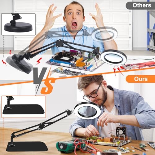 10X Magnifying Glass with Light and Stand, Dimmer Adjustable Swing Arm 2-in-1 Desk Lamp and Clamp, LED Lighted Desk Magnifier with Light for Craft Reading Repair Painting Close Work