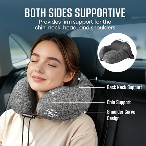 SkytraxComf® Travel Neck Pillow with Hood for Privacy on Long Flights