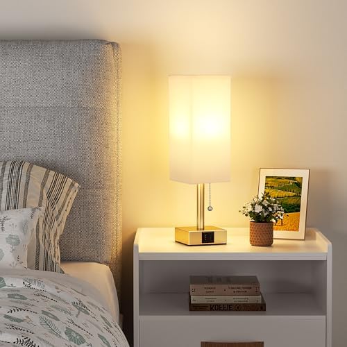 Gold Bedside Table Lamp for Bedroom - Desk Lamp For Nightstand, USB C+A