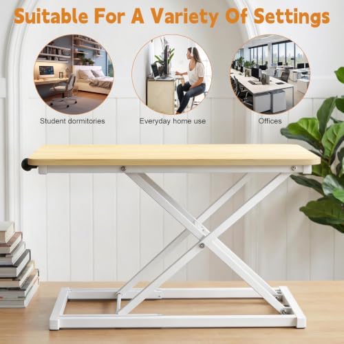 Standing Desk Converter, Adjustable Keyboard Riser, 7 Height Levels (Wooden Color)