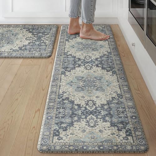 GENIMO Anti Fatigue Kitchen Mats for Floor 2PCS, Standing Rugs,Navy