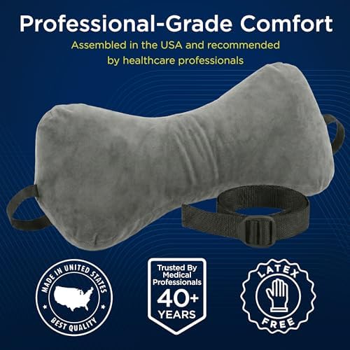 Next-GEN SleepLog Bone Shaped Chiropractic Neck Pillow – Adjustable Fill Cervical & Lumbar Support with 60" Positioning Strap – Latex Free – Full 15"x7" Gray