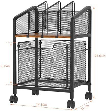 Tiaoheka Rolling File Cabinet with Adjustable Dividers, Vertical Filing Cabinet with Storage Drawer on Lockable Wheels, Hanging File Organizer Beside Under Desk for Office, Home（Patent Pending）
