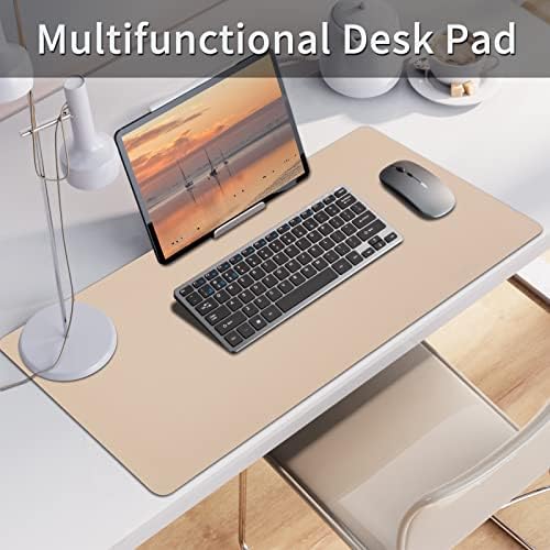 Leather Desk Pad, Mouse Pad, Non-Slip Desk Protector Mat, Leather Desk Blotter, Computer Desk Pad, Waterproof Desk Mat for Office Home Decor - Beige (31.5×15.7 Inches)