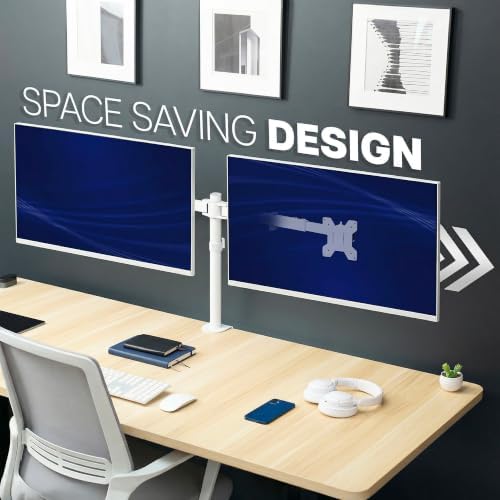 VIVO Dual LCD LED 21 to 32 inch Monitor Desk Mount, Heavy Duty, Adjustable Telescoping Arms, Flush Wall Setup, Fits 2 Screens, White, STAND-V002EW