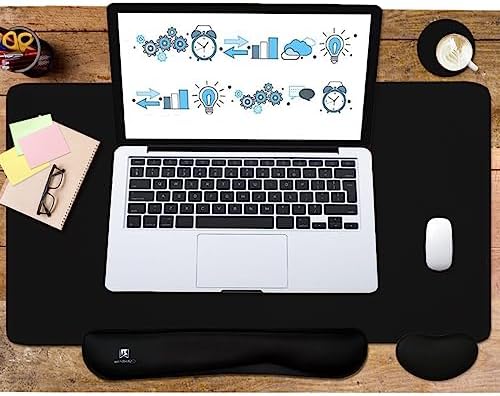 4-in-1 Large Gaming Mouse Pad, Keyboard Wrist Rest Pad & Wrist Support Mousepad Set, Extended Desk Pad Waterproof Desk Mat for Home Office Study Game-Black