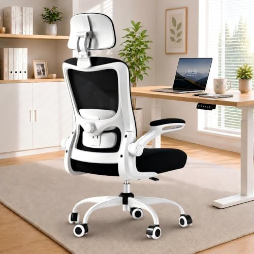 Ergonomic Office Chair for Long Hours, Adjustable Padded Lumbar Support for Lower Back Relief, 330 lb Capacity, Comfortable Computer Desk Chair for Home Office, Work & Study