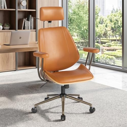 High Back Ergonomic Office Chair, with Headrest & Arms, Brown