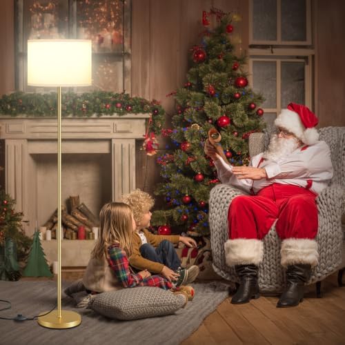 Ambimall 60'' Modern Floor Lamp with Shade, Tall Lamps for Living Room, Bedroom, Office, Dining Room, White Shade with Gold Pole(Without Bulb)