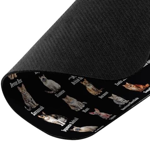 Non-Slip Rectangle Mousepad, WIRESTER Cat Breeds Chart Mouse Pad for Home, Office and Gaming Desk