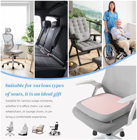 SheRest Office Chair Cushion with Straps, Memory Foam Seat Cushion with Removable Cover, Suitable for Office Chairs, Car Seats, and Airplane Seats, Pink, X-Large
