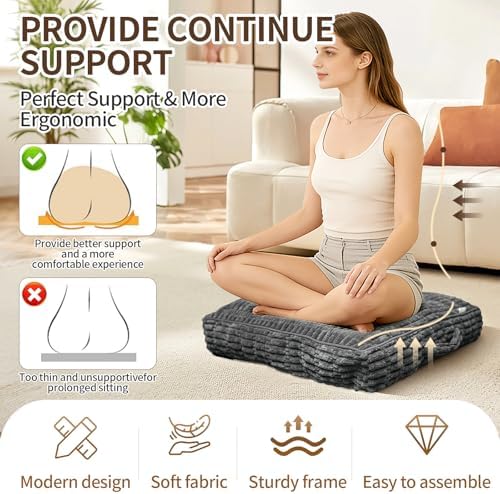 Corduroy Floor Cushions, Floor Pillow, Floor Cushions for Adults, Pet and Kids, Floor Pillows for Sitting(1PC, Dark Grey，22"×22"×5.9")