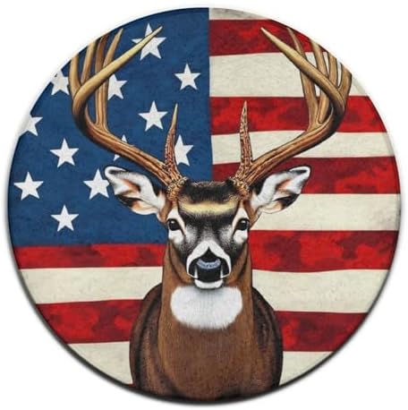 Fashion Round Area Rug Large Non Slip Carpet, American Flag Hunting Deer Unisex Home Decor Mat
