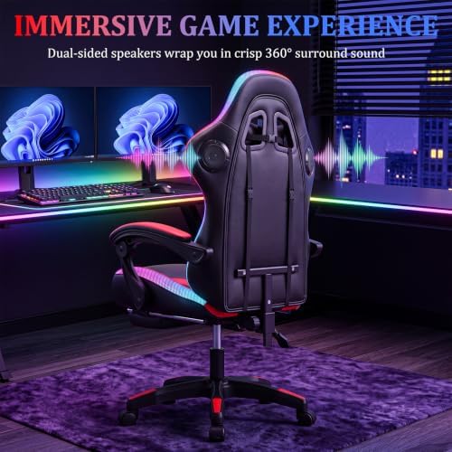 RGB Gaming Chair with Massage & Footrest, Built-in Speakers Chair