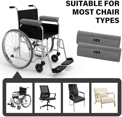SPRING SEAON Wheelchair Armrest Covers (Pair) - Suede Velvet Memory Foam Accessories Pads for Wheelchair Arm Rest, Office Transport Chairs, Soft Support Cushion for Mobility Aids(Grey)