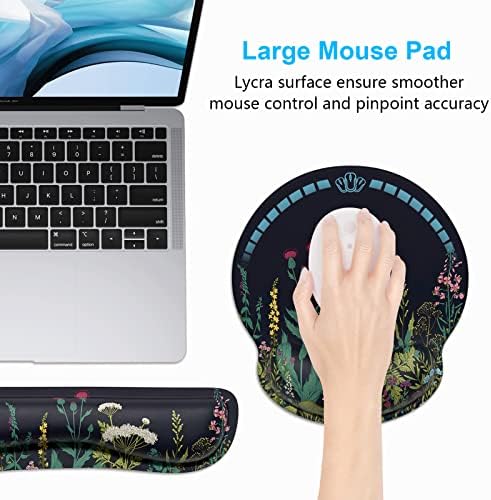 Dapesuom Keyboard Wrist Rest and Mouse Pad with Wrist Support, Cute Memory Foam Cushion for Keyboard and Mouse Set, Ergonomic Pad Rests with Non Slip Base for Easy Typing & Pain Relief, Elegant Flower