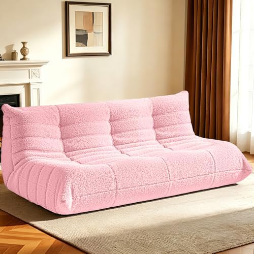 HABUTWAY Bean Bag Chairs Fireside Lazy Floor Sofa,3 Seater,Pink