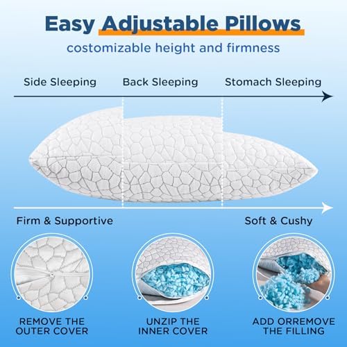 Cooling Bed Pillows for Sleeping 1 Pack Shredded Memory Foam Pillows Adjustable Cool Pillow
