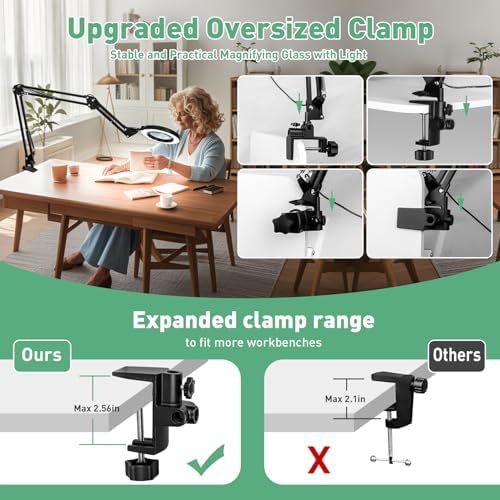 Magnifying Glass with Light and Clamp, 4.2in 12X 30X Extended Arm