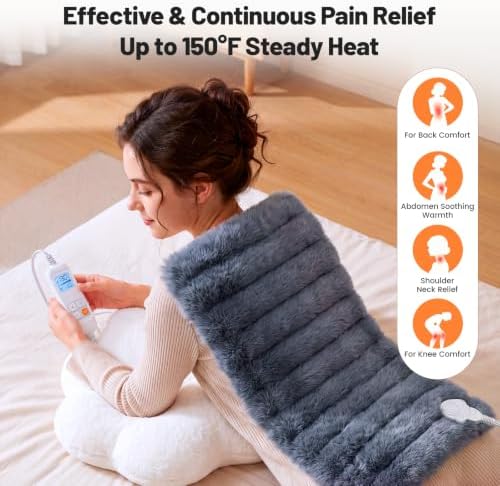 Electric Heating Pad for Back Pain & Period Cramps, 12"x24" Bubble Fleece