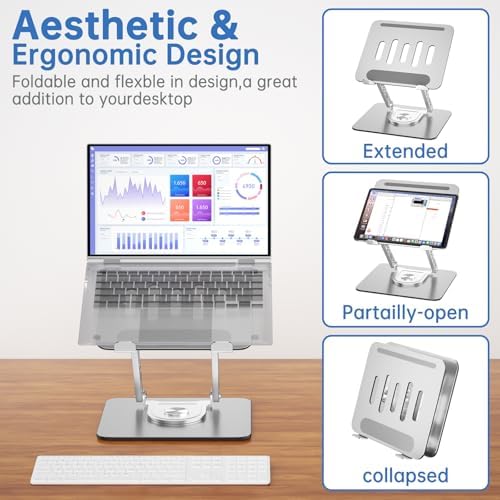 Laptop Stand for Desk Adjustable Computer Stand with 360 Rotating Base Ergonomic Laptop Riser Mount for Desk Foldable Protable Computer Desk Fits with MacBook Pro Air, Rectangle