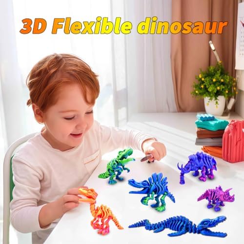 6pcs 3D Printed Dinosaur Skeletons,Snake Flexible，Articulated T-Rex Fidget Toys,Large,3D Printed Animals,Desk Toy，Easter Eggs Basket Stuffers,Toys for Boys Kids Teen Girl 4-6 8-12