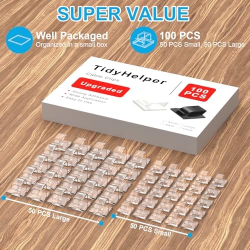 TidyHelper 100 PCS Outdoor Light Clips Clear, Small & Large Cable Clips