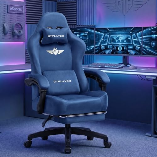 GTPLAYER Big and Tall Gaming Chair 400lbs Heavy Duty Office Chair with Foot Rest, High Back Pocket Spring Ergonomic Computer Chair for Adults, Wide Comfy Seated Cushion with Linkage Armrests, Blue