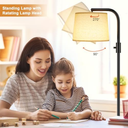Ambimall Arc Floor Lamp for Living Room with Rotary Switch, Linen Shade