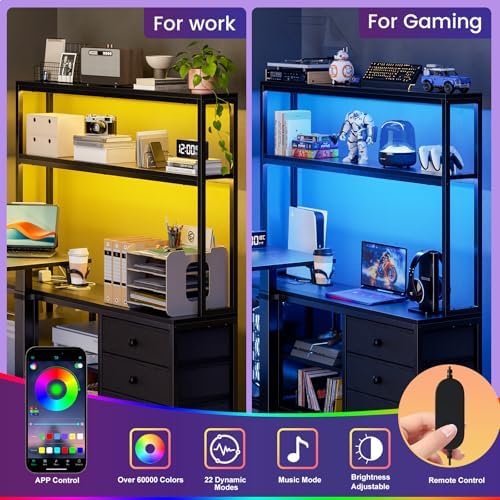 REAHOME 65Inch Black L Shaped Standing Desk with Drawers and Hutch
