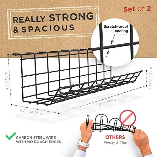 Scanfield Under Desk Cable Organizer Wire Tray, Set of 2x17 inch, Black