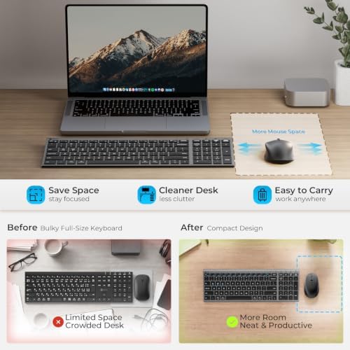 iClever DK05 Bluetooth Wireless Keyboard and Mouse Combo, Space Gray