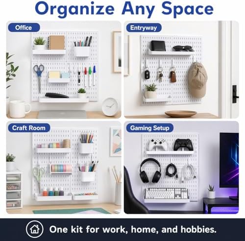 Colville White Pegboard Wall Organizer Kit, 4 Pcs 12 x 12 in ABS Plastic