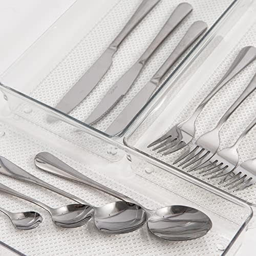 3 Pack Large Clear Plastic Drawer Organizer Tray Cutlery Utensil Makeups Drawer Organizers 12" X 6"