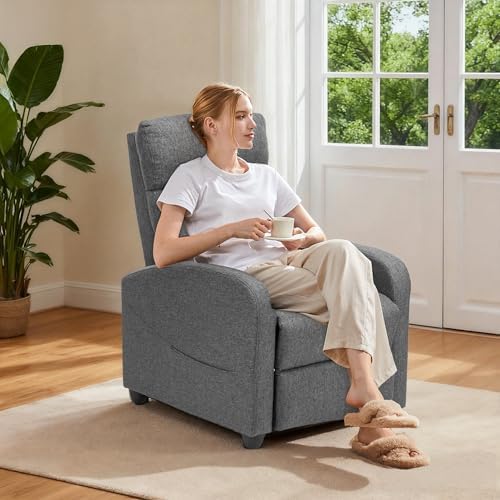 Sweetcrispy Recliner Chair Fabric Recliner Sofa No Massage, Home Theater Seating with Lumbar Support, Adjustable Push Back Overstuffed High-Density Sponge Reclining for Living Room, Grey