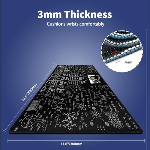 Science STEM Large Black Mouse Pad, Scientific Method Chart Doodle Desk Mat