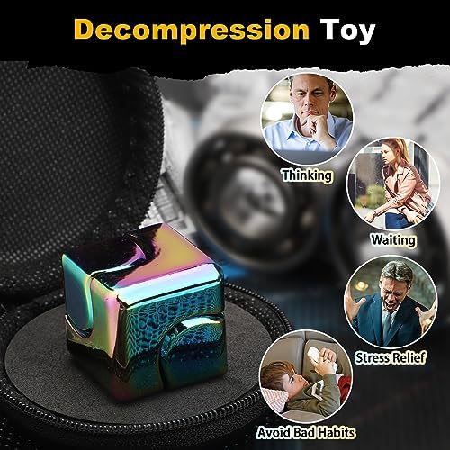 Dilabnba Infinity Cube Fidget Spinner Toy for Kid Adult, Metal EDC Fidget Block Figner Spinner 4 in 1 Focus Spinning Toy, Cool Sensory Desk Gadget Stress Relief Gift for Boy Girl Teen Men (Rainbow)