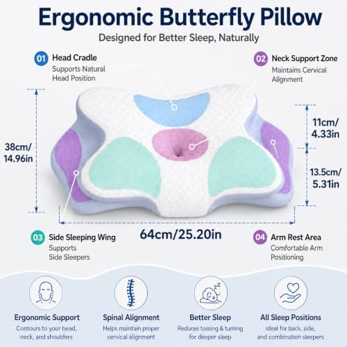 Cervical Neck Pillow, Memory Foam for Side & Back Sleepers