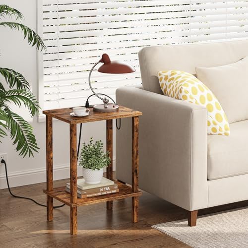 TUTOTAK End Table with Charging Station, Side Table, Nightstand