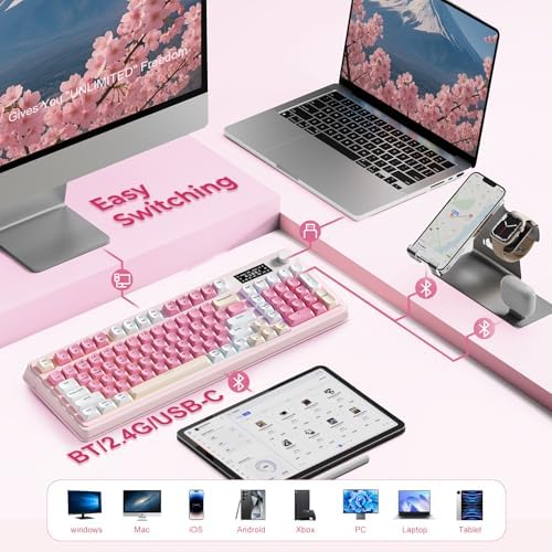 AULA S99pro Wireless Pink Keyboard,Full Size Creamy Gaming Keyboard