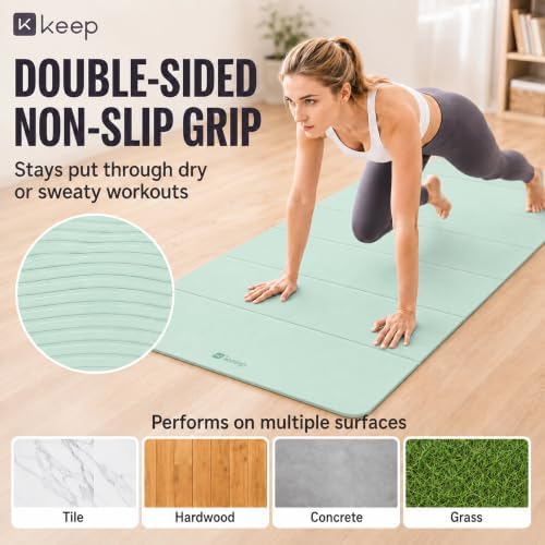 KEEP Foldable Yoga Mat, 7mm Thick TPE Non-Slip Fitness Mat for Home Gym