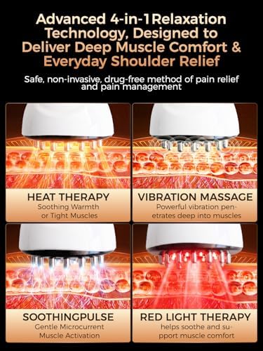 Shoulder Massager for Pain Relief and Circulation, Deep Tissue Shoulder Massager with Heat, Vibration, SoothingPulse & LED Light for Muscle Relaxation and Rotator Cuff Relief