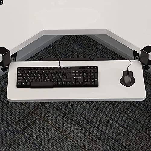 Slide Out Swivel Computer Keyboard Stand, Under Desk Adjustable Keyboard Tray with C Clamp, Home or Office Ergonomic Keyboard Shelf(52x25cm(20.5x9.8), White)