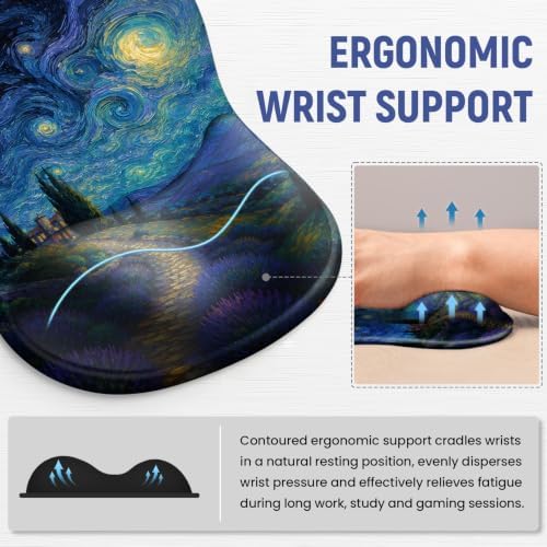 Ergonomic Mouse Pad with Wrist Rest, Gel Wrist Support, Starry
