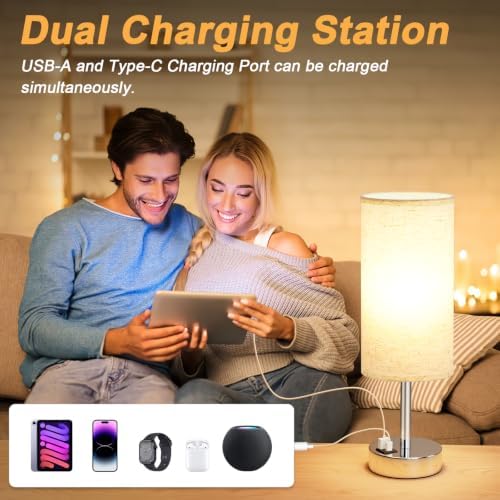 Dicoool Bedside Table Lamp for Bedroom - Touch Desk Lamp with USB A+C Port