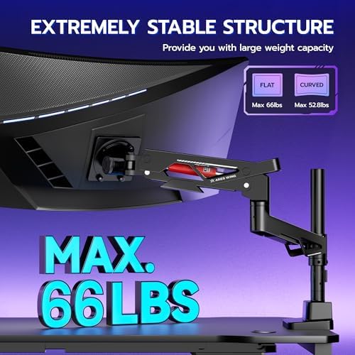 ARES WING Heavy Duty Gas Spring Ultrawide Monitor Arm 57" 66Lbs VESA Mount
