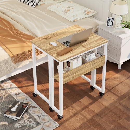 GreenForest Folding Desk with Wheels, 24.8" Rolling Table for Small Spaces