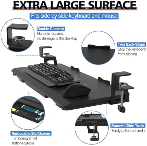 27" x 12" Large Keyboard Tray Under Desk with Storage Drawer